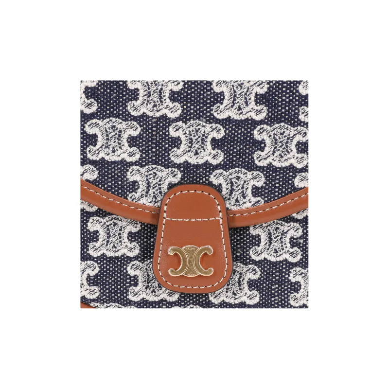 CELINE TriompheBesace Fabric Shoulder Bag Crossbody Bag Mini Women's Marine Blue-5