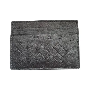 Bottega Veneta Ostrich Leather Money Clip Card Holder Small Size Men's Black