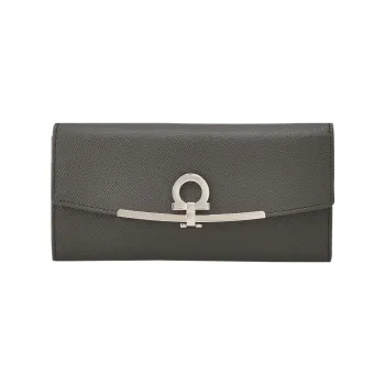 FERRAGAMO GANCINI Cow Leather Wallet Women's Dark Gray