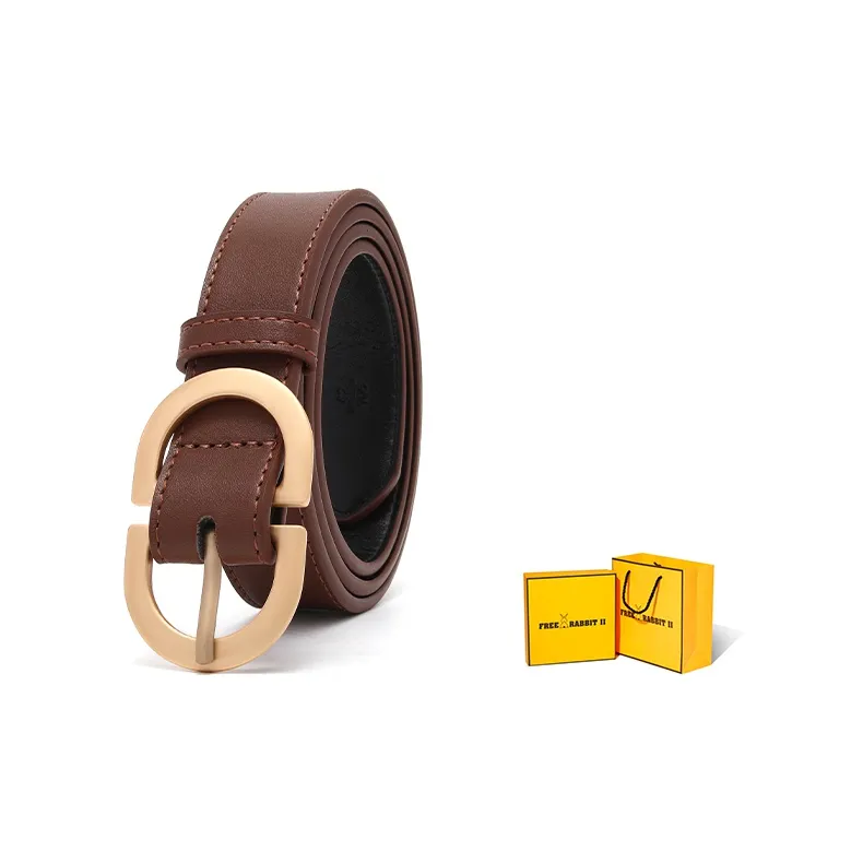 FREE RABBITⅡ Trendy Black Automatic Buckle Leather Belts Women's 2.8CM-2