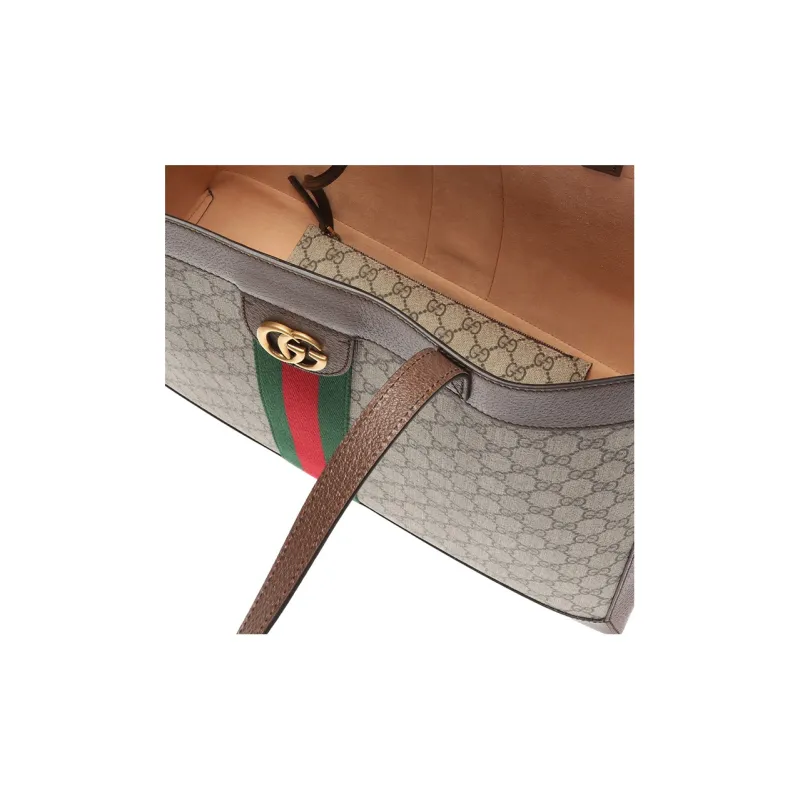GUCCI Ophidia Canvas With Leather Tote Bag Shopping Bag Shoulder Bag Handbag Medium Size Unisex Ebony/Brown-3