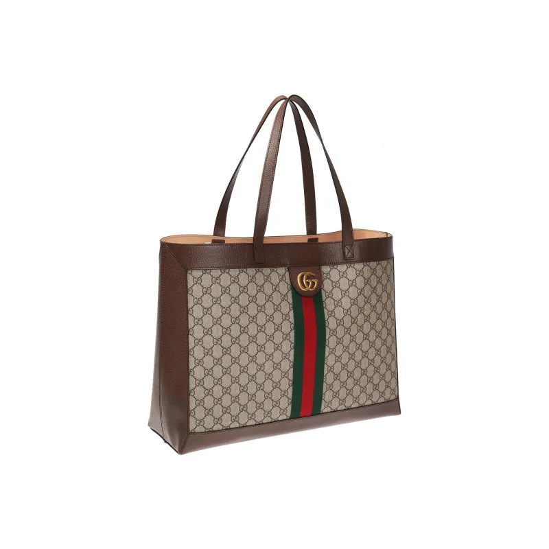 GUCCI Ophidia Canvas With Leather Tote Bag Shopping Bag Shoulder Bag Handbag Medium Size Unisex Ebony/Brown-1