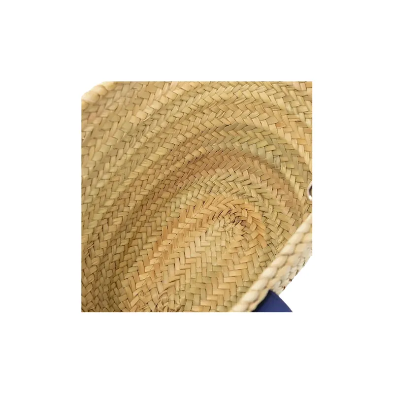 Chloe Raffia With Calfskin Basket Bag, One Shoulder Handbag Medium Size Women's Blue-3