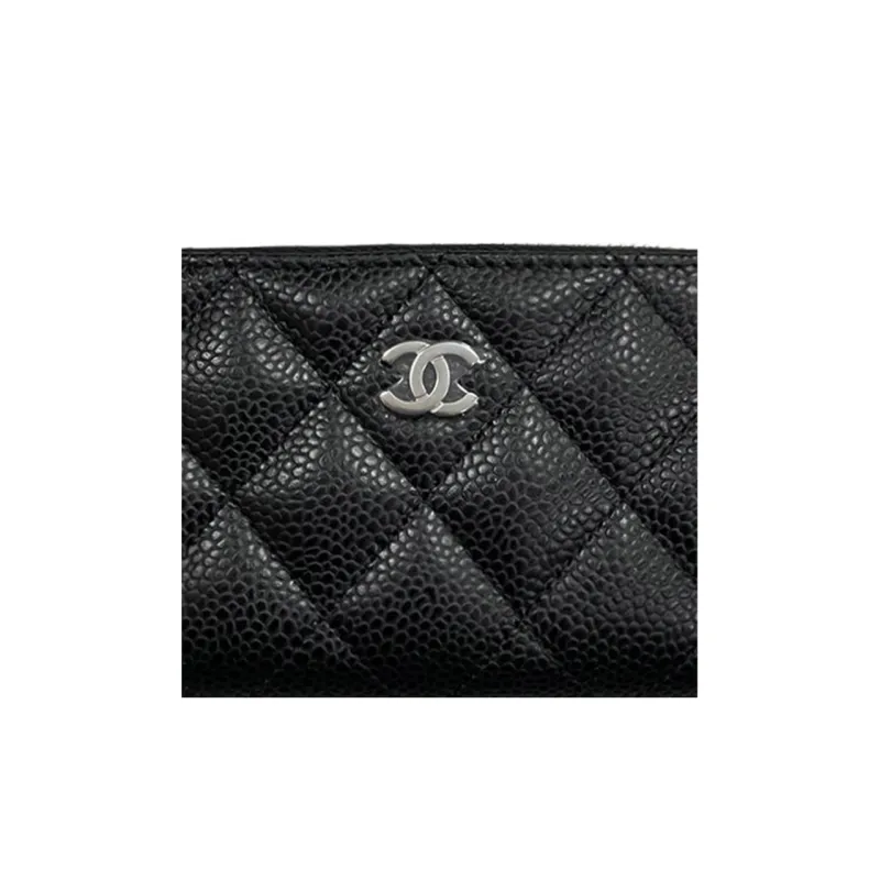 CHANEL Quilting Grain Calfskin Circumferential Zipper Clutch Women's Black-4
