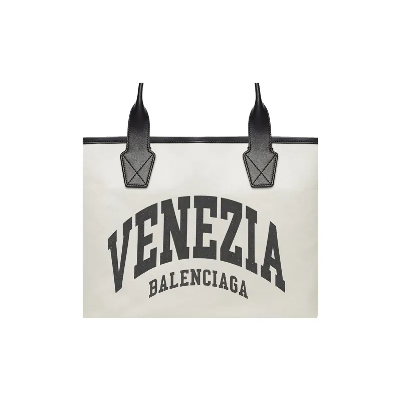 Balenciaga Cotton Canvas With Calfskin Tote Bag Shopping Bag Canvas Bag One Shoulder Handbag Large Size Women's Beige-4