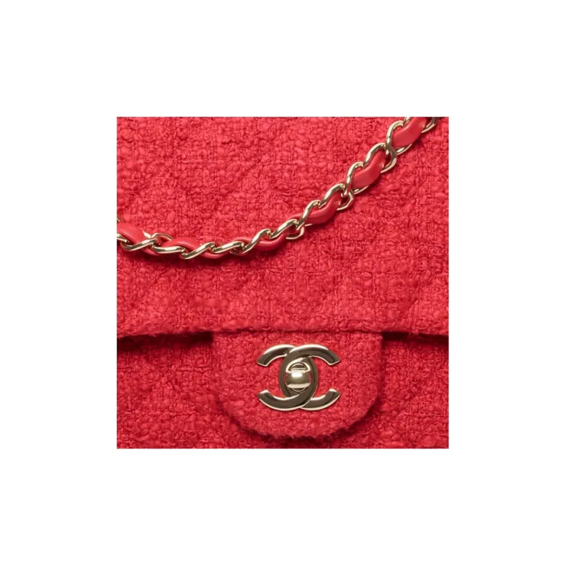 CHANEL Classic Flap CF Twill Soft Woolen Flap Bag, Shoulder Bag, Crossbody Bag Women's Red-3