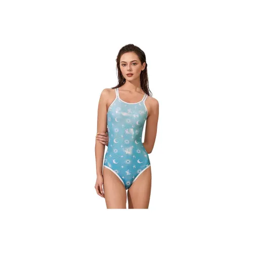 Atlantic Beach One-Piece Swimsuits Women's Gold-Foiled Blue