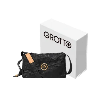 GROTTO Sheepskin Black Stone Crossbody Bag Shoulder Bag Unisex Black