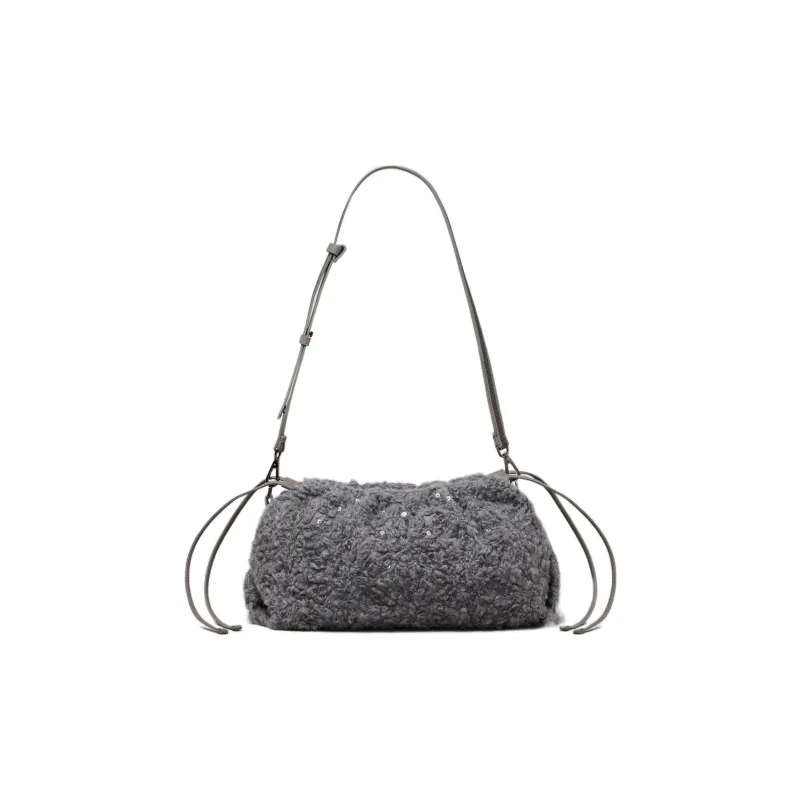 Brunello Cucinelli Initial Wool Blended With Polyamide Shoulder Bag Crossbody Bag Regular Women's Medium Gray-0