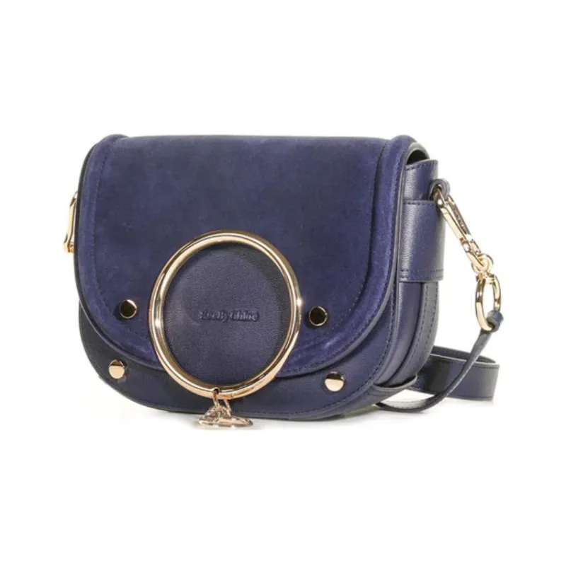 See By Chloe Suede With Fine Grain Cow Leather Shoulder Bag, Crossbody Bag Regular Women's Blue-1