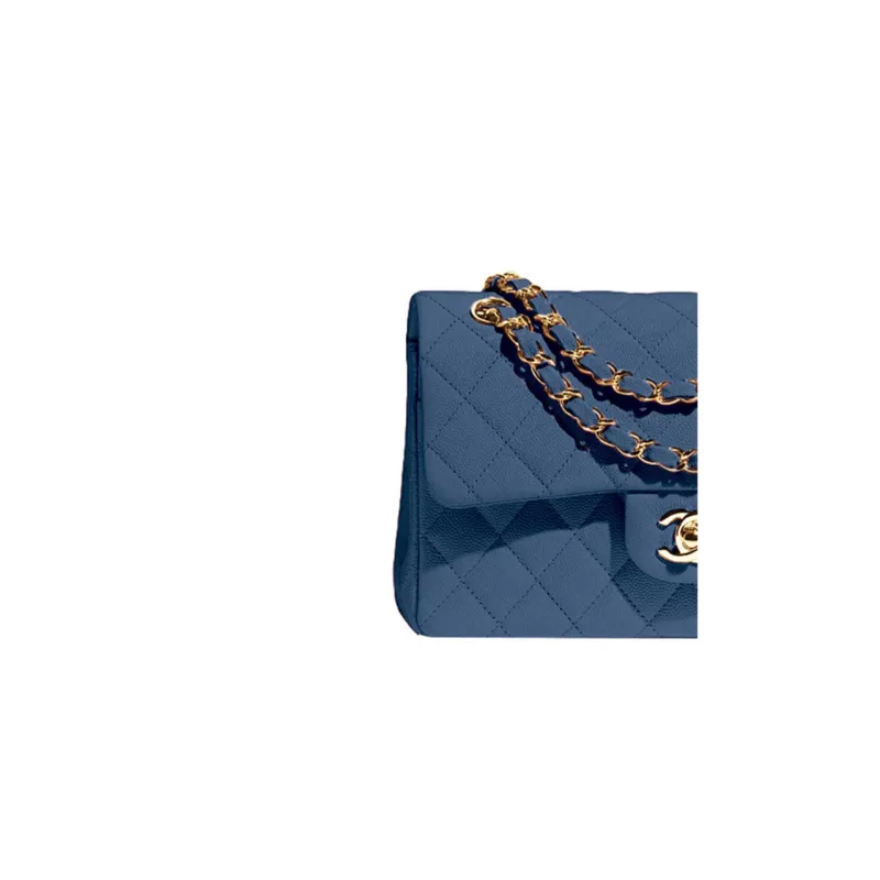 CHANEL Classic Flap CF Grain Embossed Caviar Cow Leather Flap Bag, Crossbody Bag, Shoulder Bag Women's Blue-1