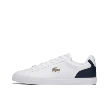 LACOSTE Low Top Skateboard Shoes Men's White Navy Blue Color