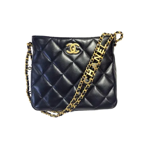 CHANEL 22SS Lambskin Hobo Bag Tote Bag Shopping Bag Handbag Shoulder Bag Crossbody Bag Small Size Women's Black