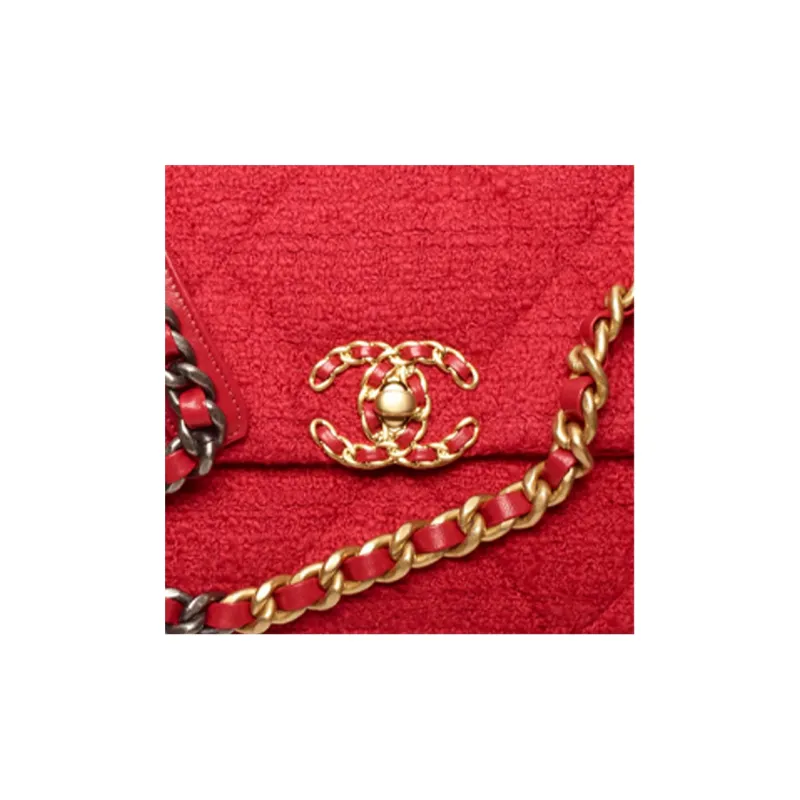 CHANEL 19Bag Tweed Handbag, Shoulder Bag Women's Red-3