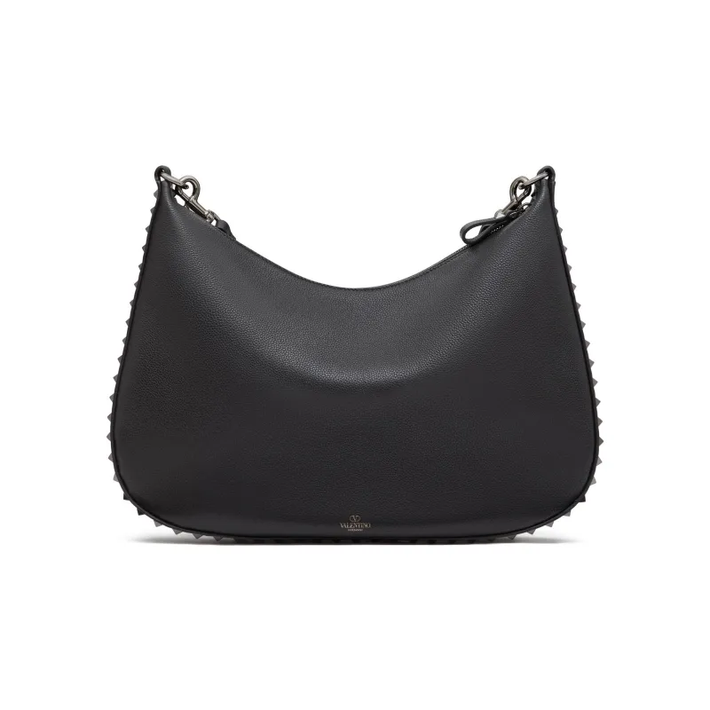 Valentino ROCKSTUD Grain Calfskin Hobo Bag, Crescent Bag, Shoulder Bag, Crossbody Bag Women's Black-3