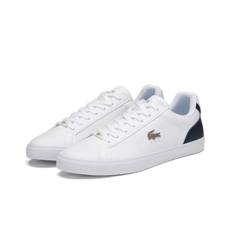 LACOSTE Low Top Skateboard Shoes Men's White Navy Blue Color-1