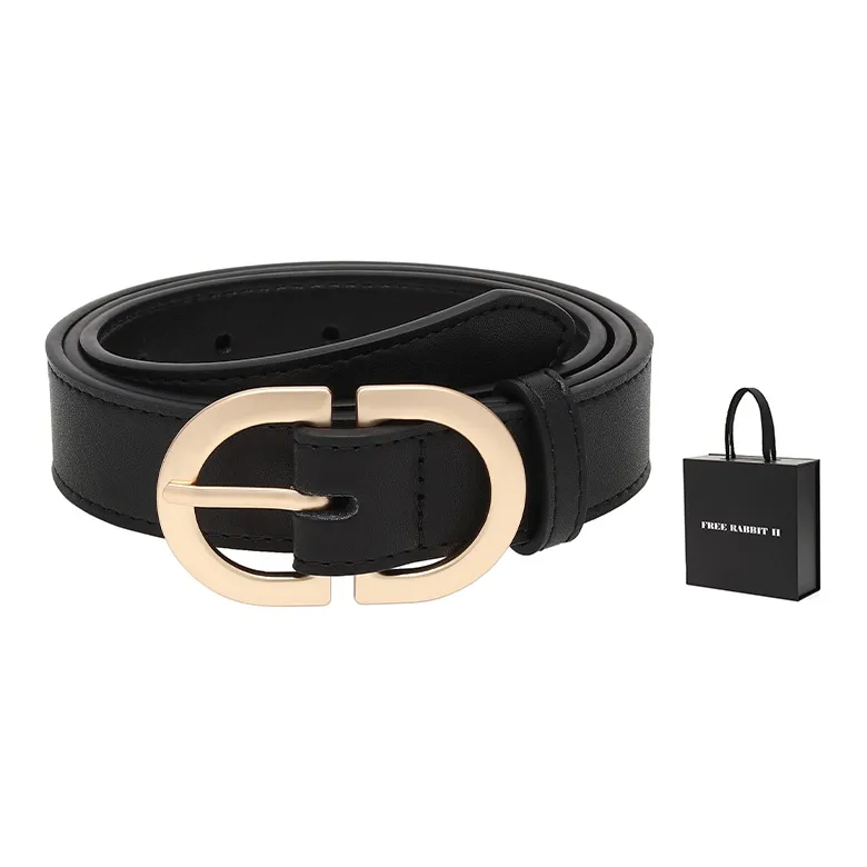 FREE RABBITⅡ Trendy Black Automatic Buckle Leather Belts Women's 2.8CM-4