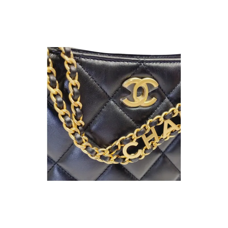 CHANEL 22SS Lambskin Hobo Bag, Tote Bag, Shopping Bag, Handbag, Shoulder Bag, Crossbody Bag Trumpets Women's Black-4