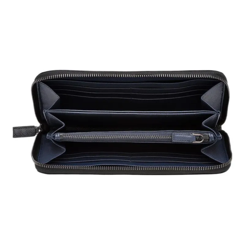 PRADA Saffiano Leather Wallet Men's Black/Baltic Blue-4