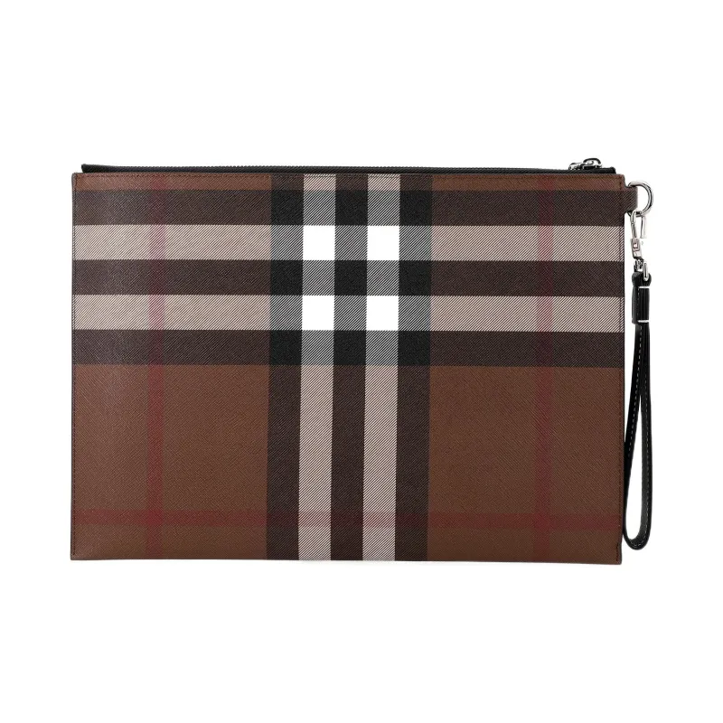 Burberry Large Check E Canvas Zip Pouch 'Dark Birch Brown'-3