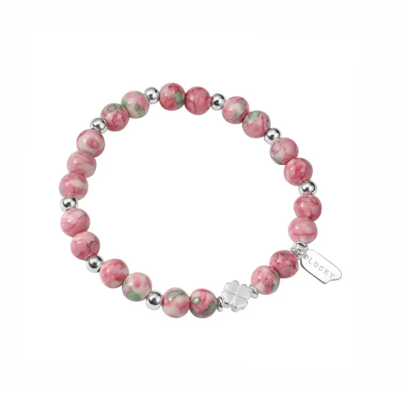 Muyan Shoushan Stone Lucky Four Leaf Clover Beaded Bracelet Women's-0