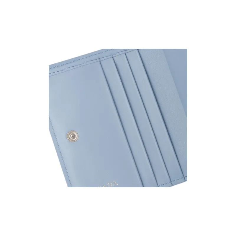 PRADA Brushed Leather Wallet Small Size Women's Light Blue-4