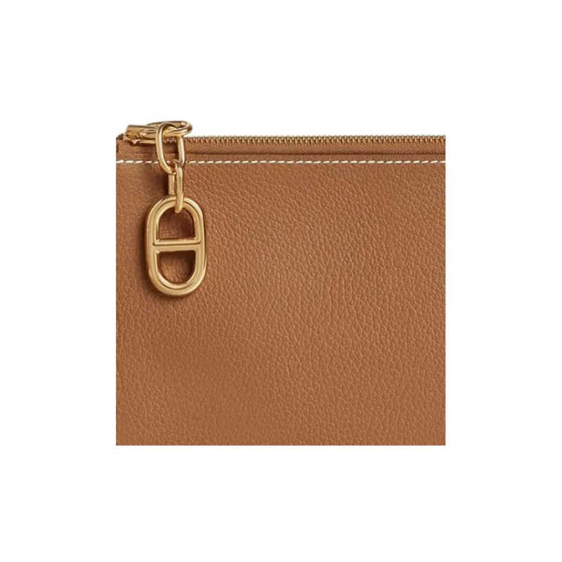 HERMES Zipengo Evercolor Calfskin Makeup Bag Trumpets Unisex 37 Gold Brown-3
