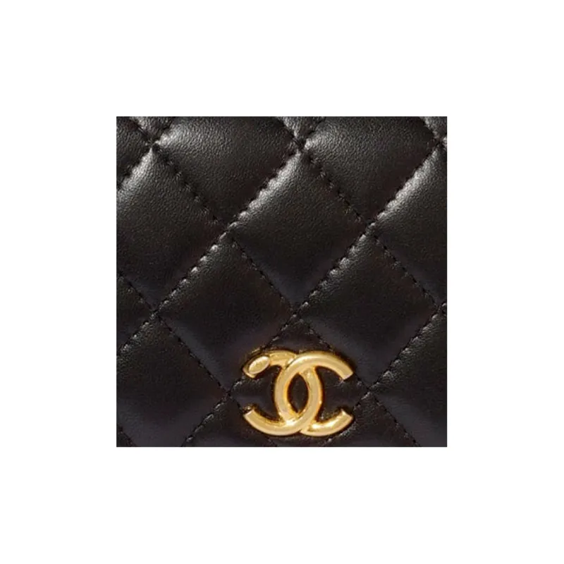 CHANEL Lambskin Flap Wallet Trumpets Women's Black-3