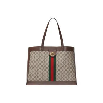GUCCI Ophidia Canvas With Leather Tote Bag Shopping Bag Shoulder Bag Handbag Medium Size Unisex Ebony/Brown