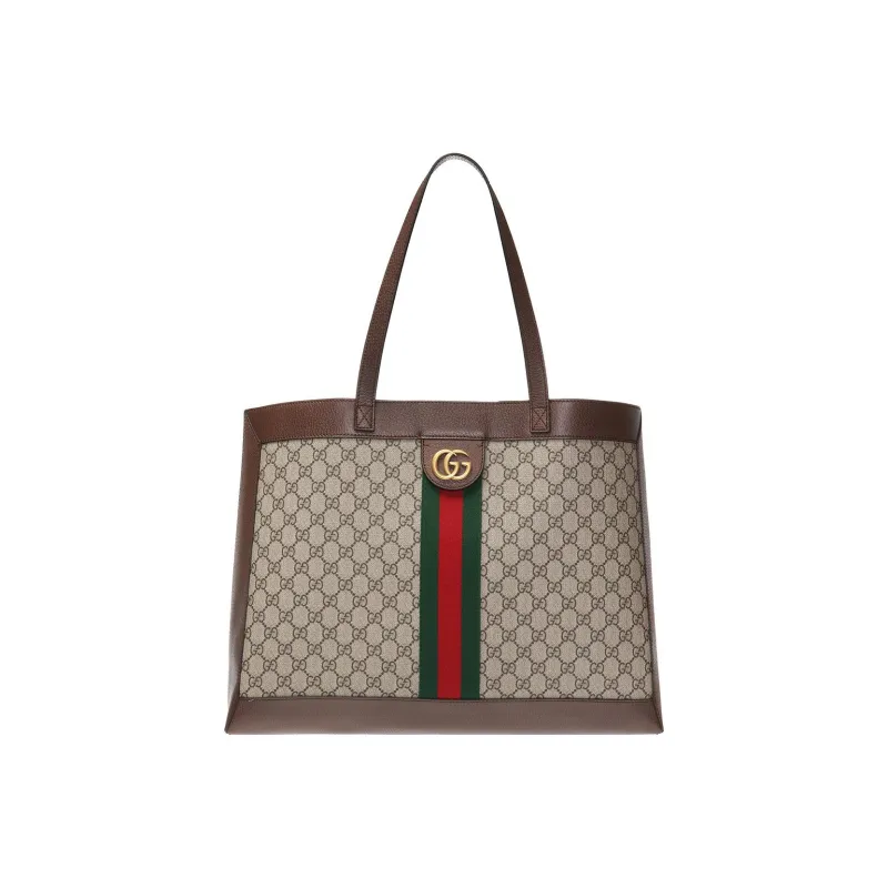 GUCCI Ophidia Canvas With Leather Tote Bag Shopping Bag Shoulder Bag Handbag Medium Size Unisex Ebony/Brown-0