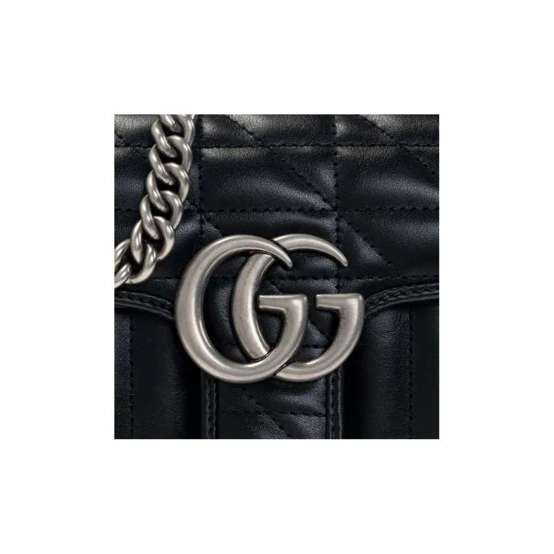 GUCCI GG Marmont Quilted Leather Chain Bag, Shoulder Bag, Crossbody Bag Mini Women's Black-4