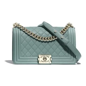 CHANEL Litchi Leather Calfskin Flap Bag, Shoulder Bag, Crossbody Bag Medium Size Women's Mint Green