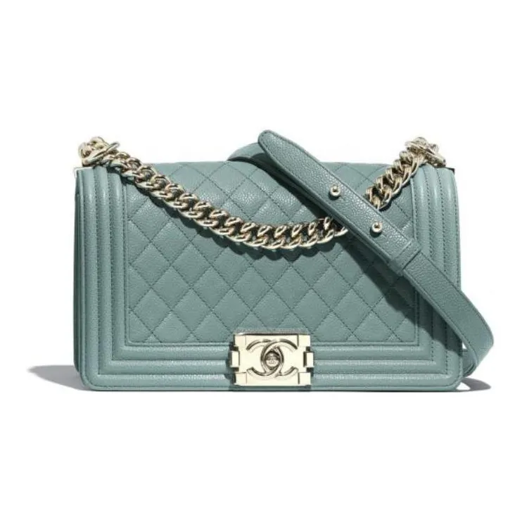 CHANEL Litchi Leather Calfskin Flap Bag, Shoulder Bag, Crossbody Bag Medium Size Women's Mint Green-0