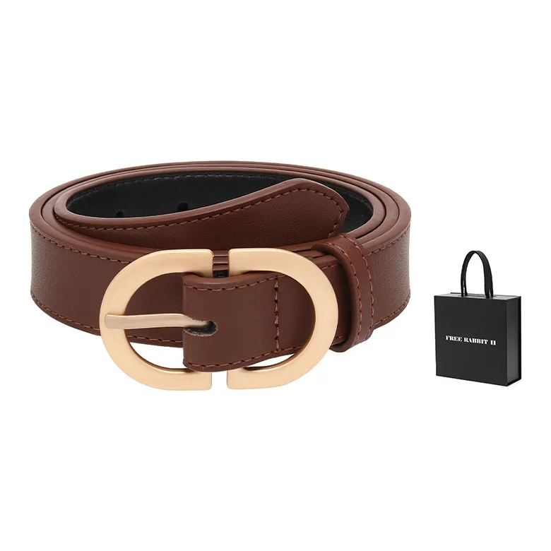 FREE RABBITⅡ Trendy Black Automatic Buckle Leather Belts Women's 2.8CM-6