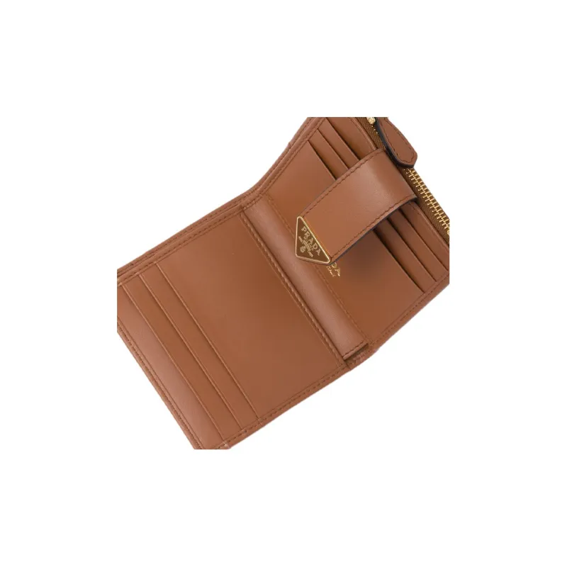 PRADA Leather Wallet Small Size Women's Brown-4
