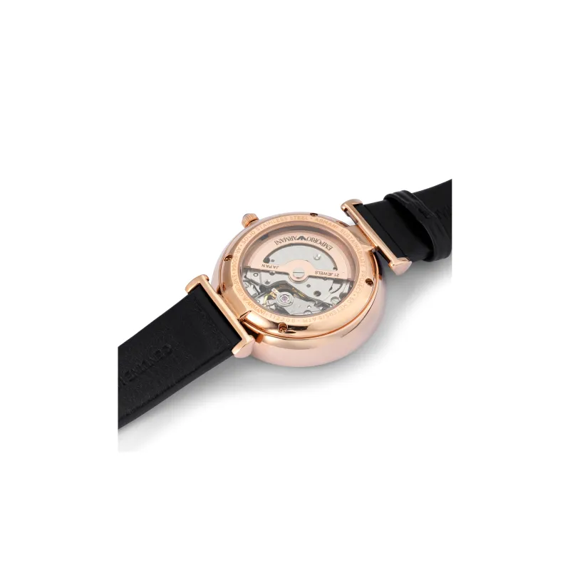 EMPORIO ARMANI Wrist Watch Automatic Mechanical Movement Leather Strap Black Dial Men's AR60064-4