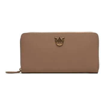 PINKO Cowhide Leather Wallet Women's Beige