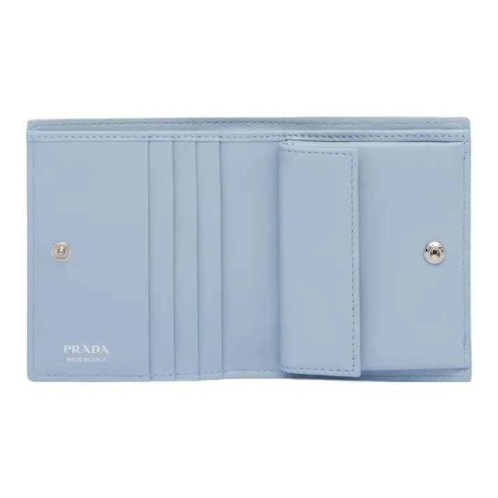 PRADA Brushed Leather Wallet Small Size Women's Light Blue-3