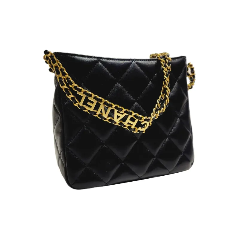 CHANEL 22SS Lambskin Hobo Bag, Tote Bag, Shopping Bag, Handbag, Shoulder Bag, Crossbody Bag Trumpets Women's Black-3