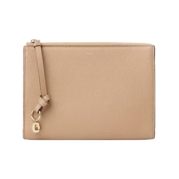 Chloe Alphabet Calfskin Clutch Regular Women's Light Umber