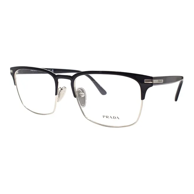 PRADA Alloy Rectangular Eyeglass Frames Men's Black Silver-0