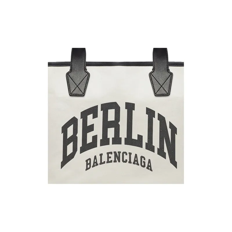 Balenciaga Cotton Canvas With Calfskin Tote Bag Shopping Bag Canvas Bag Handbags Large Size Women's Beige-4