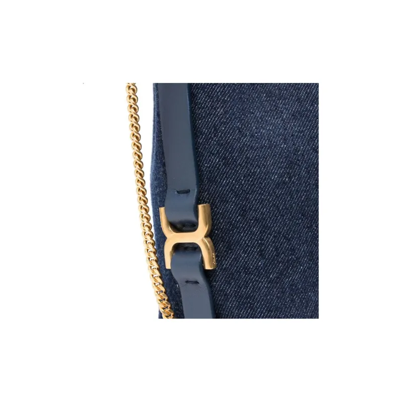 Chloe Cotton With Calfskin Bucket Bag, Shoulder Bag, Crossbody Bag Mini Women's Indigo-3