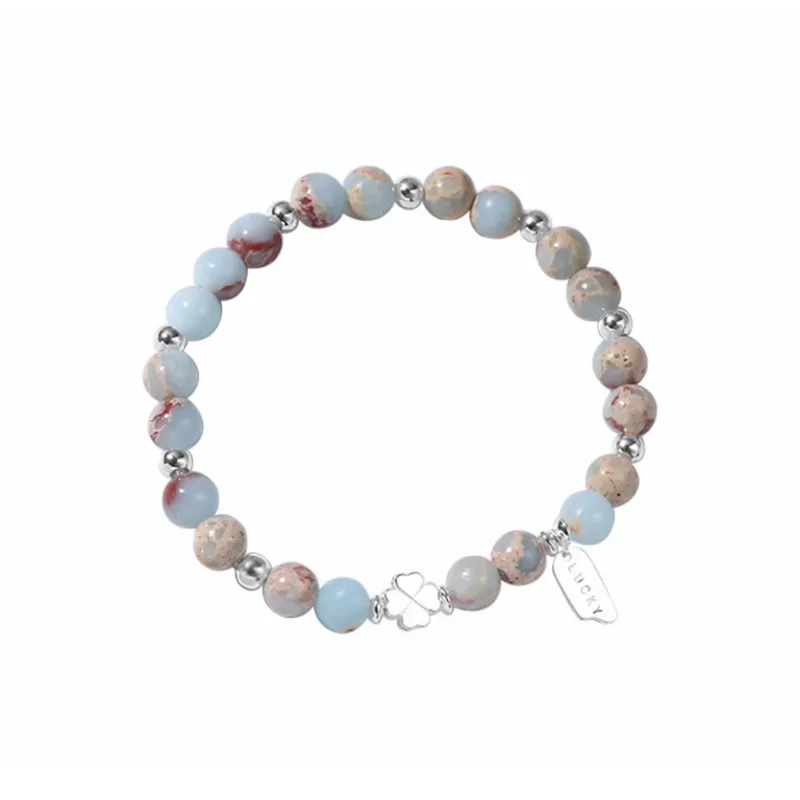 Muyan Shoushan Stone Lucky Four Leaf Clover Beaded Bracelet Women's-1