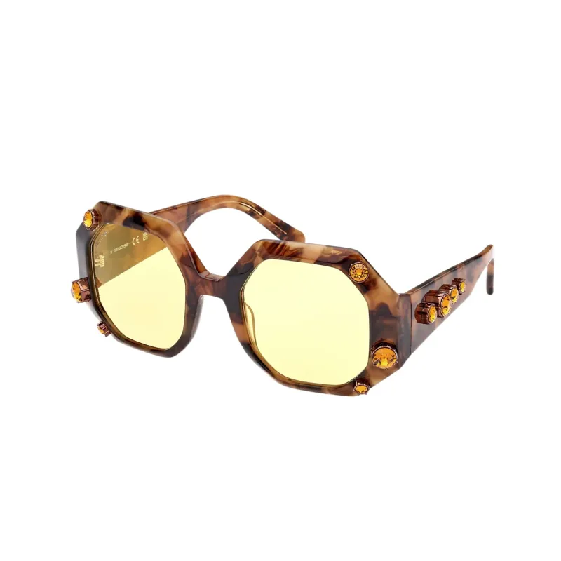Swarovski Acetate Faux Crystal Irregular Shape Sunglasses Women's Tortoiseshell-1