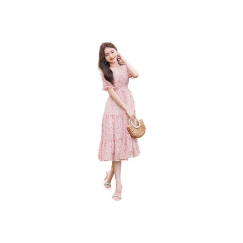 XIANGYING Short-Sleeved Dresses Women's Pink