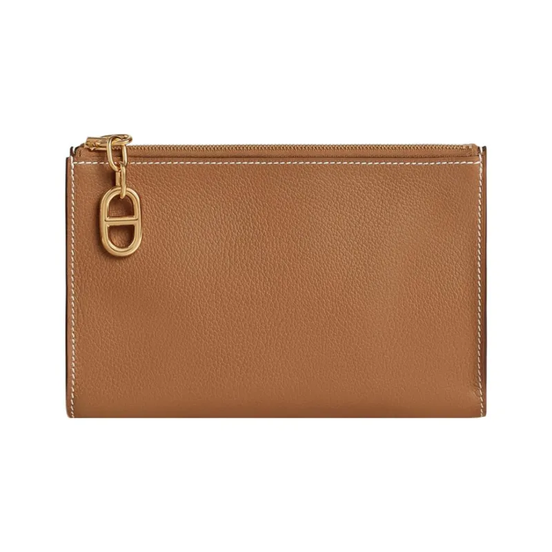 HERMES Zipengo Evercolor Calfskin Makeup Bag Trumpets Unisex 37 Gold Brown-0