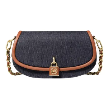 MICHAEL KORS Mila Fabric With Split Cow Leather Messenger Bag, Handbag, Shoulder Bag Women's Navy Blue