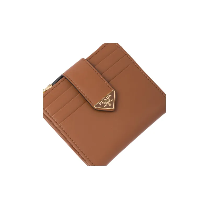 PRADA Leather Wallet Small Size Women's Brown-5
