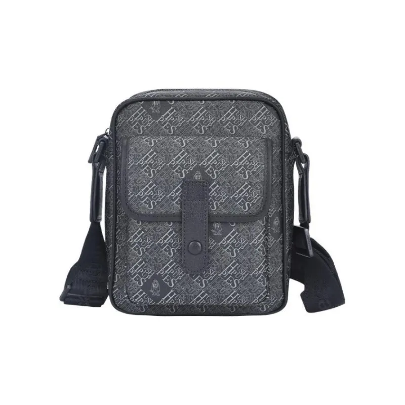 Hush Puppies Cow Leather Small Square Bag, Crossbody Bag, Shoulder Bag Medium Size Men's Black-0